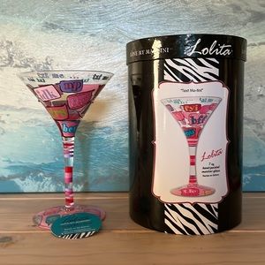 LOLITA Glassware hand painted, Text Me-tini Martini glass, 7 oz, NWT